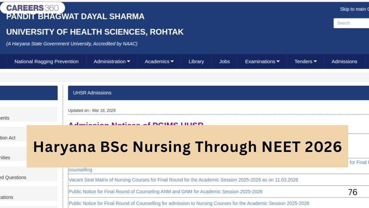 Haryana BSc Nursing Through NEET 2026: Admission, Eligibility, Process, Cutoff